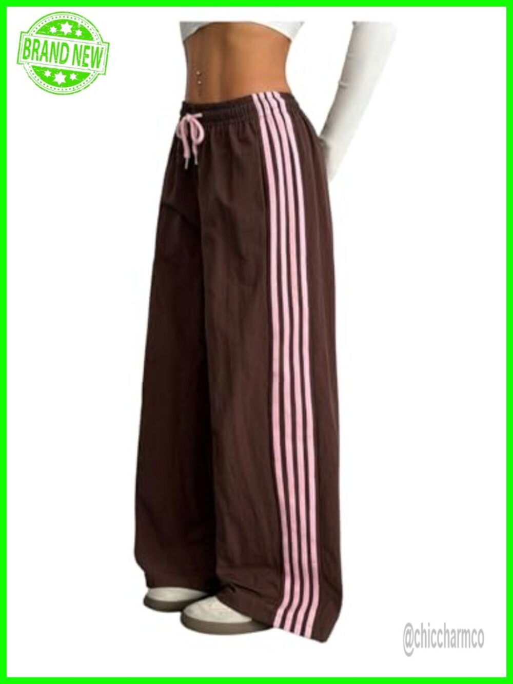 GORGLITTER Baggy Track Pants Wide Leg Parachute Trousers Y2K Streetwear